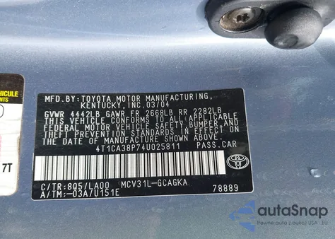 2004 Toyota Camry Solara Sle V6 from USA, damaged, VIN 4T1CA38P74U025811